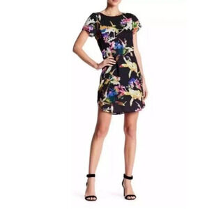 NWT Yumi Kim Elana Tropical Tantrum Floral Zipper Shift Black Dress Sz S (J11)